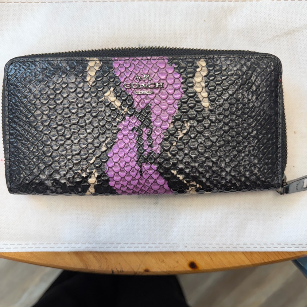Coach Black and Purple Snake Pattern Wallet